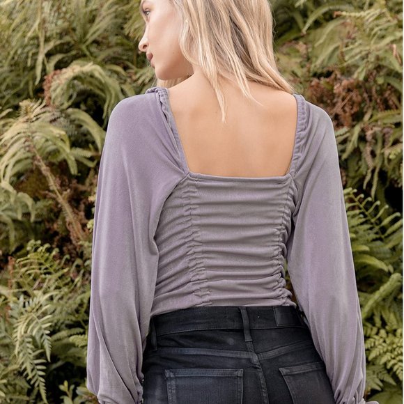 Free People Meant To Be Shiny Purple Ruched Long Sleeve Bodysuit Size S - Picture 2 of 6